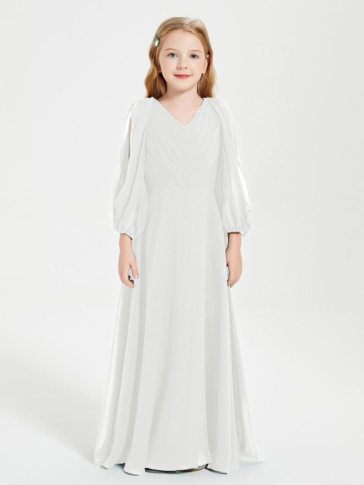 Modest Long Sleeved Junior Bridesmaid Gowns Ivory